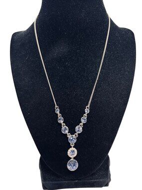 Givenchy Silver Tone With Blue And Clear Crystals Statement Necklace (6297)